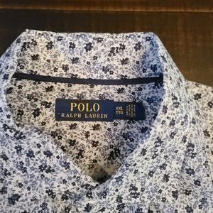 Polo long  sleeve button up casual shirt white & blue size XXL